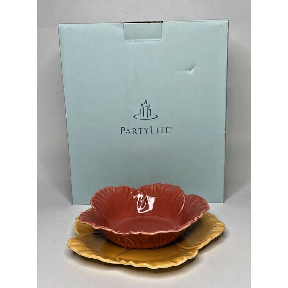 PartyLite Floral Pillar Holders Set Of 2 Rare‎ Retired NIB P19B/P90271